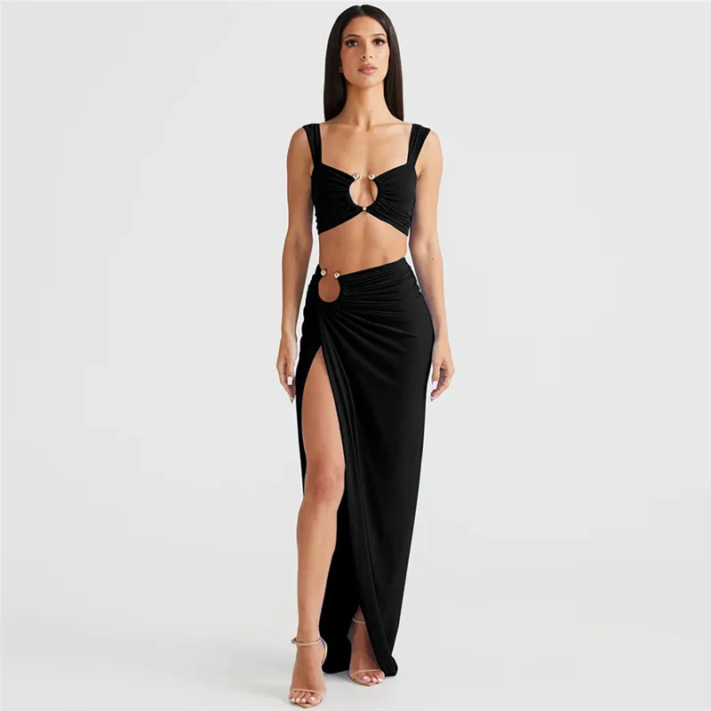 Sexy Piece Sets Women Outfit Summer Crop Top And Maxi Skirt Sets