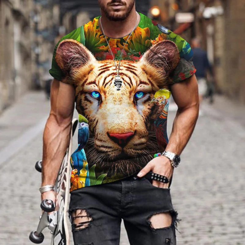 Funny Tiger Printing T Shirt For Men Fashion 3D Animal Graphic T-Shirts  Trend Harajuku Short Sleeve Tops Casual O-neck Pullover