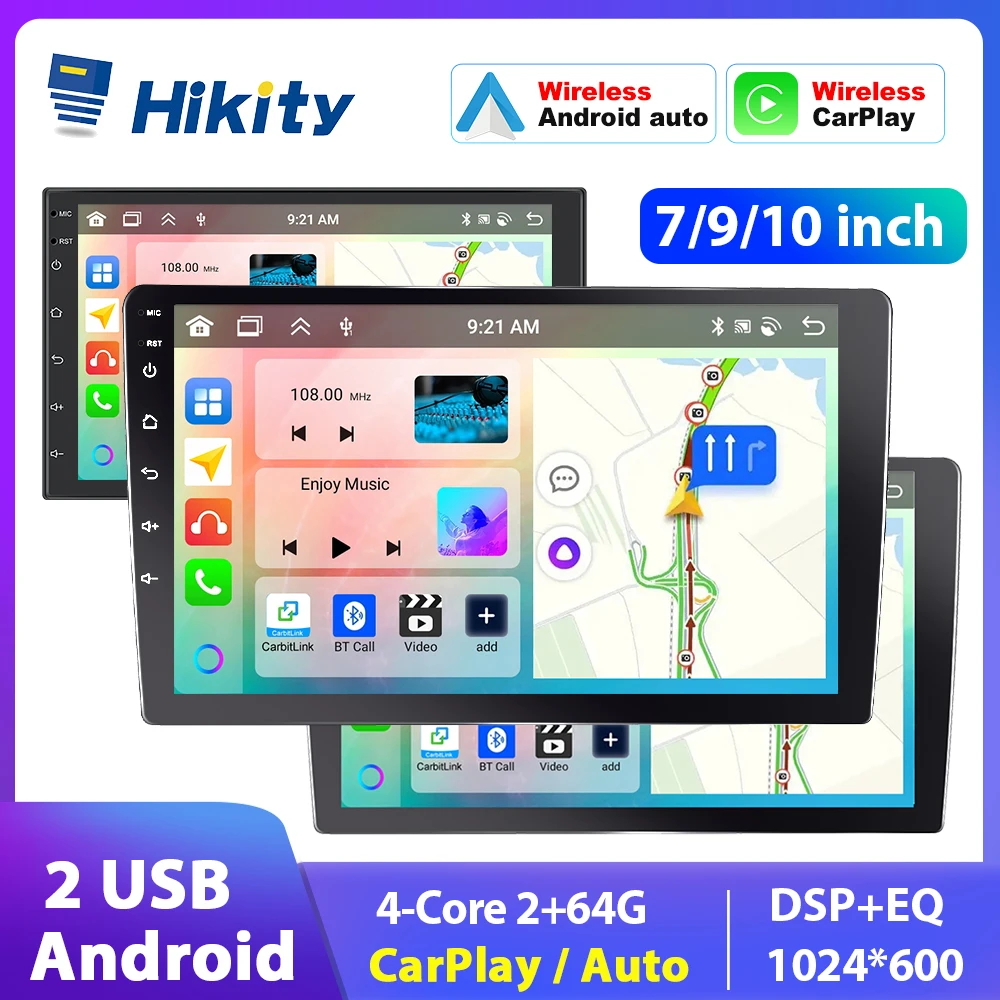 

Hikity 2 Din Android Car Radio Carplay/Auto 7/9/10 Inch Universal Audio WIFI GPS Multimedia Player For Nissan Toyota Kia Honda