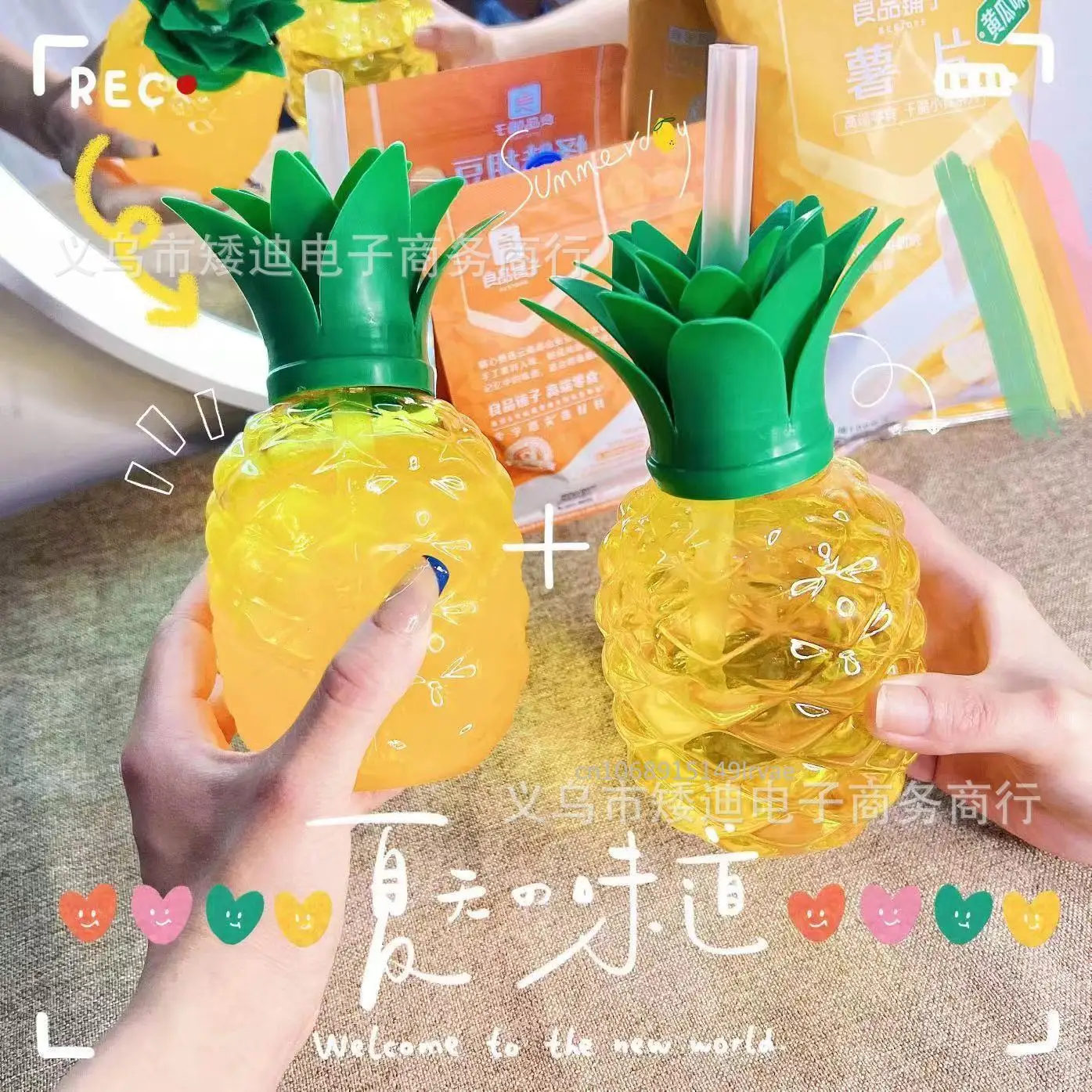 Description Picture 5 of itemPlastic Strawberry Pineapple Drinking Cup with Straw Hawaii Party Decoration Luau Flamingo Summer Beach Pool Party Decoration