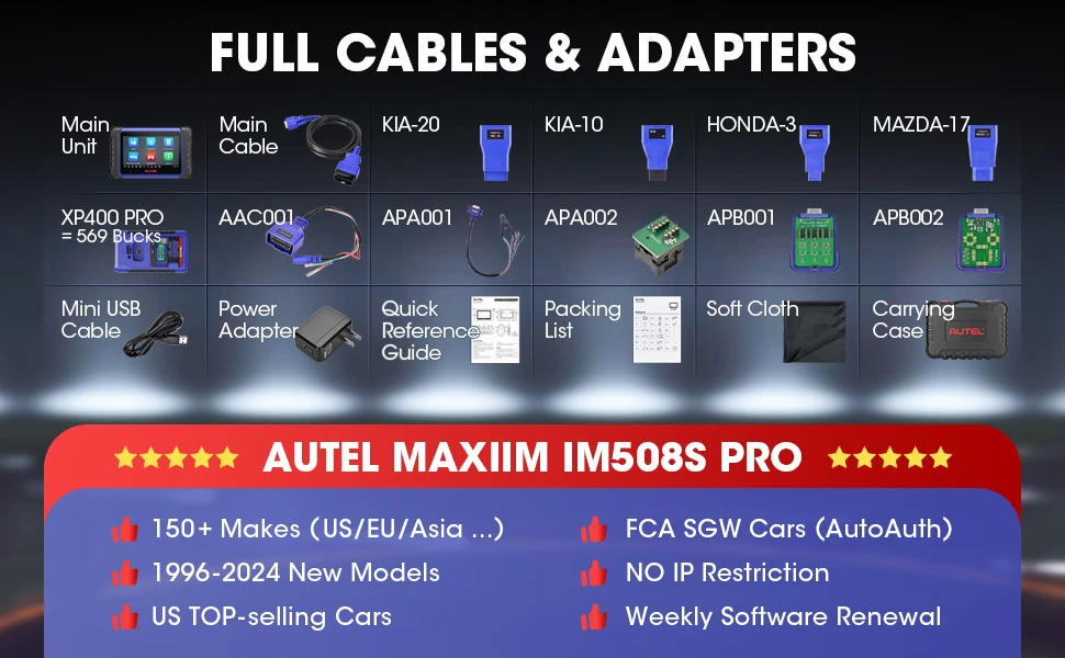 Autel MaxiIM IM508S Pro – accessoires et adaptateurs inclus