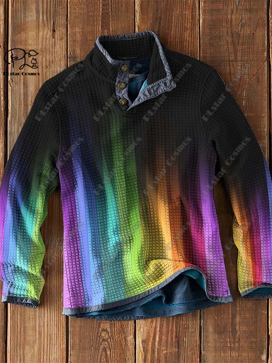 PLstar Cosmos new 3D printing tribal retro pattern series warm stand collar sweater Polo street casual unisex winter Polo L-10