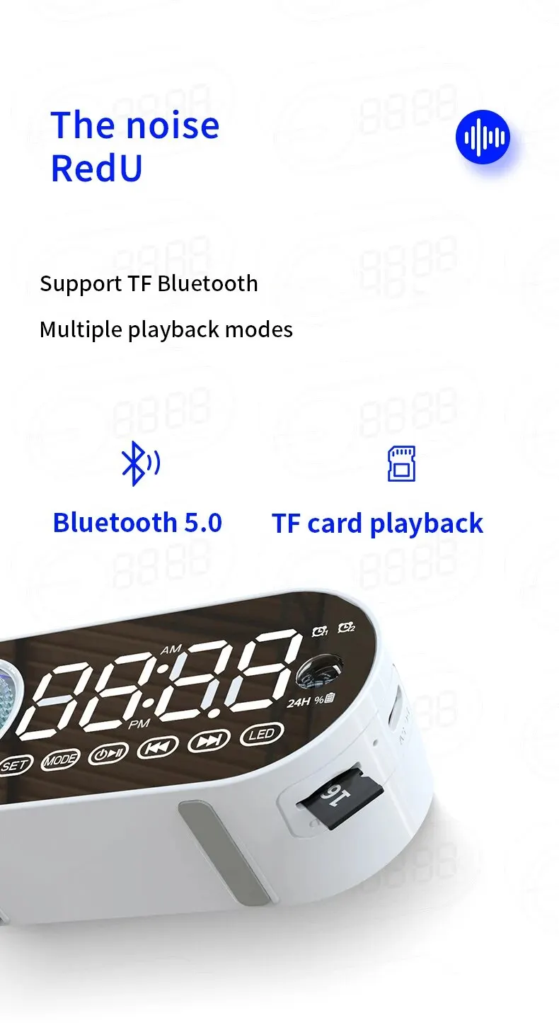 Wireless Bluetooth Speaker With Mirror Led Digital Alarm Clock_voghion.com