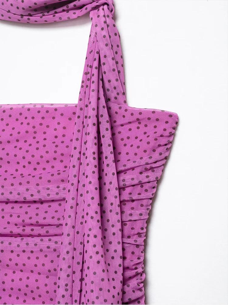 TFMLN 2025 New Women Polka Dot Scarf Collar Dress Chic Backless Asymmetrical Hem Long Dresses Lady Elegant Fashion Party Robe