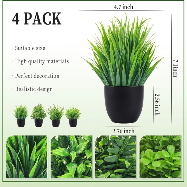 Fake Plants 4 Packs Artificial Plants Small Faux Plants Black