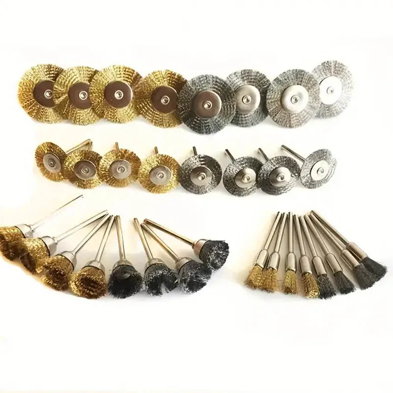 9pcs Steel Wire Brass Brush Rotary Tool Electric Dremel Drill Bit Polishing Grinding Wheel T-shaped Brush Accessories Image 2