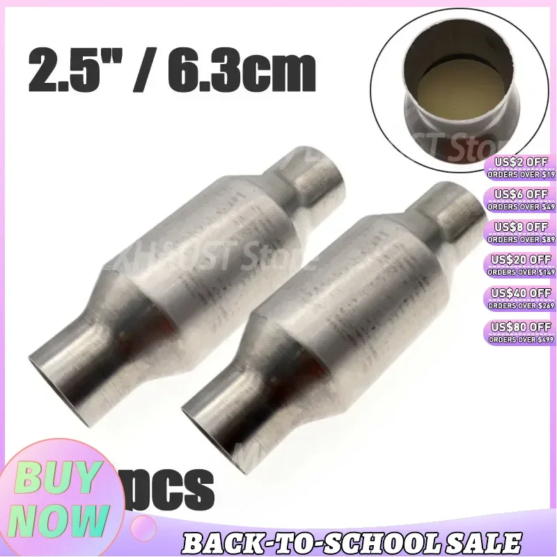 Catalytic Converter 1/2pcs Universal 2.5" Car Three Way Catalytic Converter Exhaust Ceramic Round Catalyst 11" Overall Length EURO 1