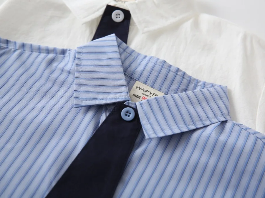 Kinder Jungen Frühling Hemd 2-6Y Kinder Jungen Baumwolle Langarm Tops Krawatte Dekor Koreanische Adrette Drehen-unten Kragen Unterhemd – Detail 7