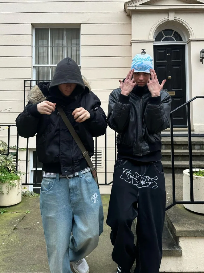 Y2k Men Retro Harajuku Clothing 2023 New Baggy Casual Wide Leg Jeans Hip Hop Print Jeans Trend Fashion Black High waist Jean 2
