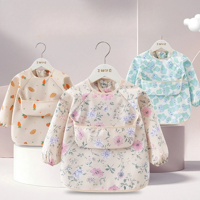 Bavoir d'alimentation pour enfants, 1 pièce, tablier imperméable à manches longues, poche de riz, chemisier d'alimentation, bavoirs pour tout-petits, Smock d'alimentation fin d'été pour enfants 1