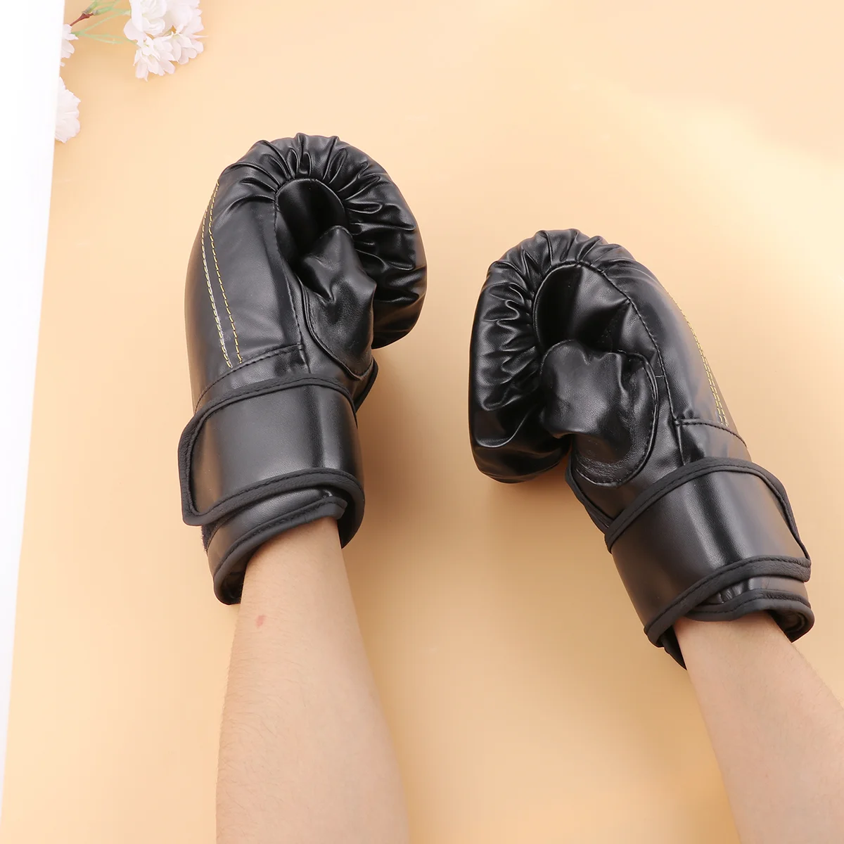 PU Boxing Gloves Training Mitts Sparring Hand Pads for Taekwondo Kickboxing Fighting (Black) PU gloves