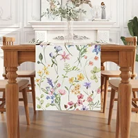 Watercolor Floral Linen Table Runner Dresser Scarf Decor Spring Colorful Flowers Leaf Table Runners Holiday Wedding Party Decor 2