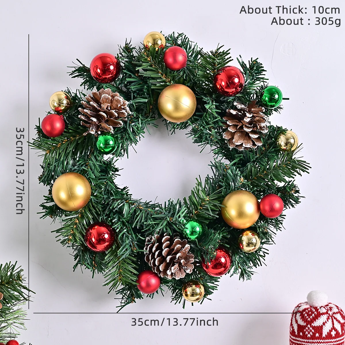 thumbnail image 1 of 1pcs 35cm Christmas Wreath Christmas Decorations For Home DIY Wreath Xmas Tree Ornament Navidad New Year 2024 Window Wall Decor, 1 of 5
