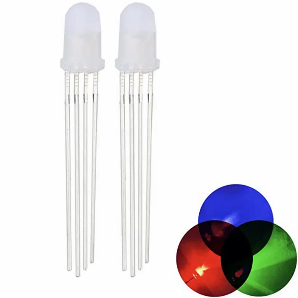 풀 컬러 RGB LED 공통 음극 및 공통 양극, 3 색 방출 다이오드, 안개 확산 다이오드 F5, 아두이노용 4 핀, 50 개, 100 개, 5mm