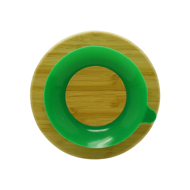 Bamboo baby plate environmental non-slip plate large three grid plate with silicone suction cup 4
