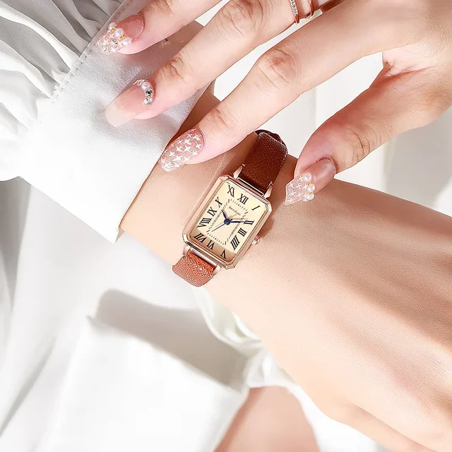 Mode rétro cadran numérique montres décontractées bracelet en cuir carré horloge à la mode montre-bracelet à Quartz pour les femmes cadeau 3