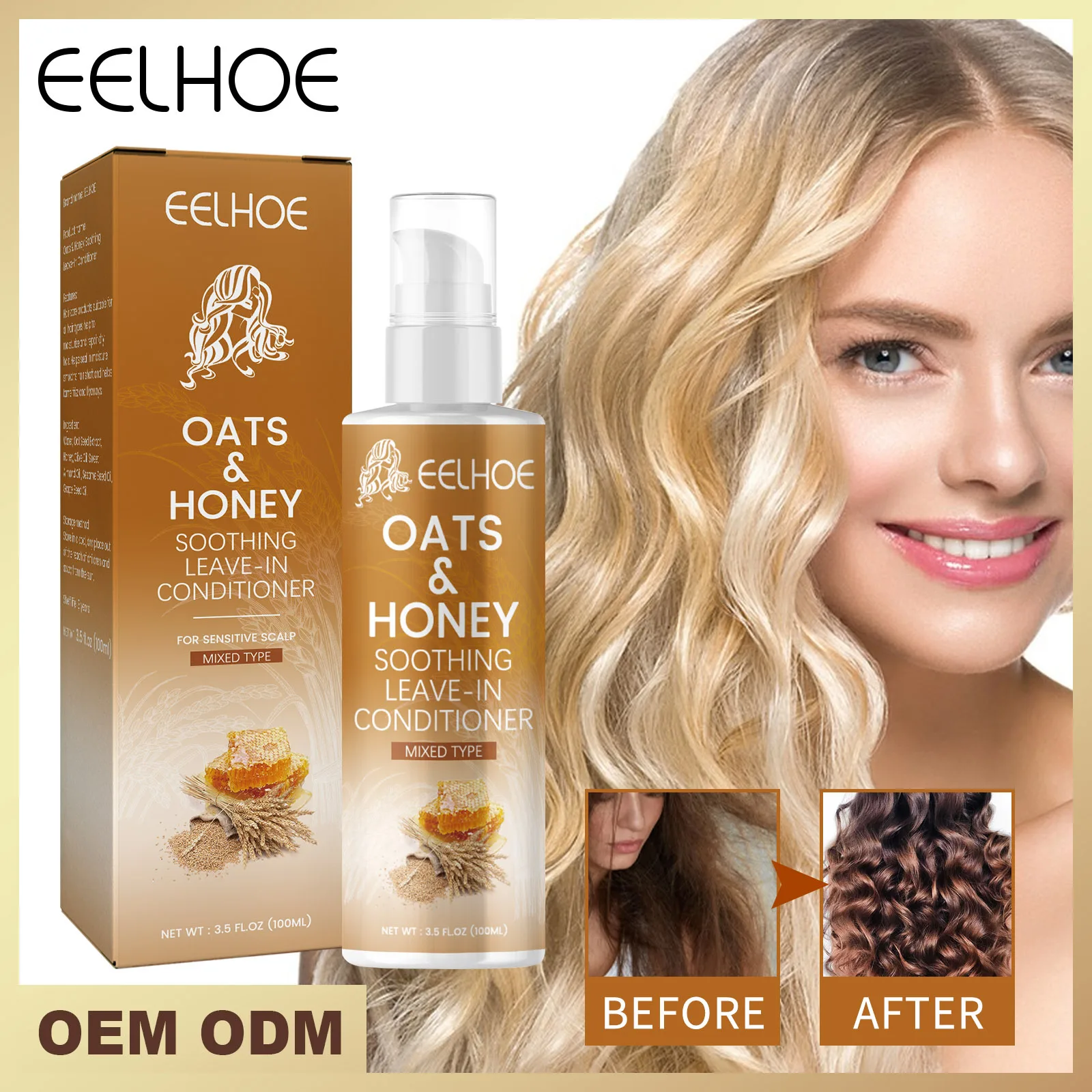 Oat Honey Wash Free Hair Conditioner Hair Dry, Fury, Moisturizing, Nourishing, Repairing, Smooth, and Glossy