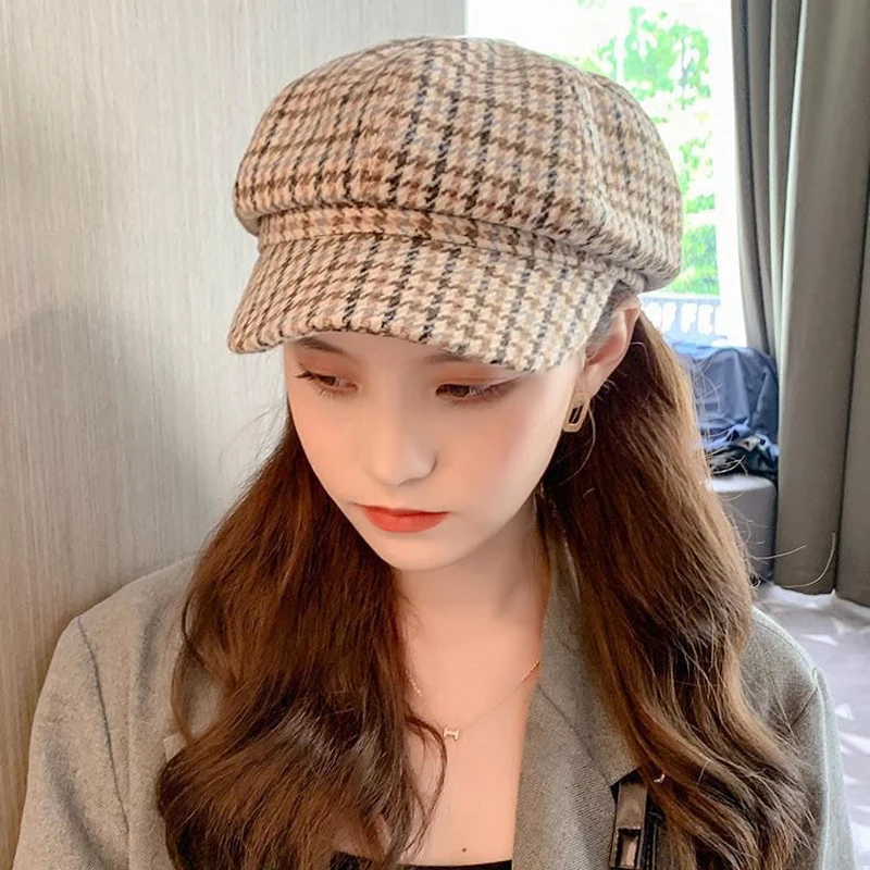 Autumn Winter Women's Wool Hat Beret Plain Octagonal Newsboy Cap