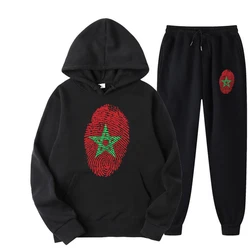 Morocco Flag Fingerprint Print Men Women Tracksuit Set Casual Hoodie+Pants 2pcs Sets Oversized Sweatshirt Fashion Unisex Clothes