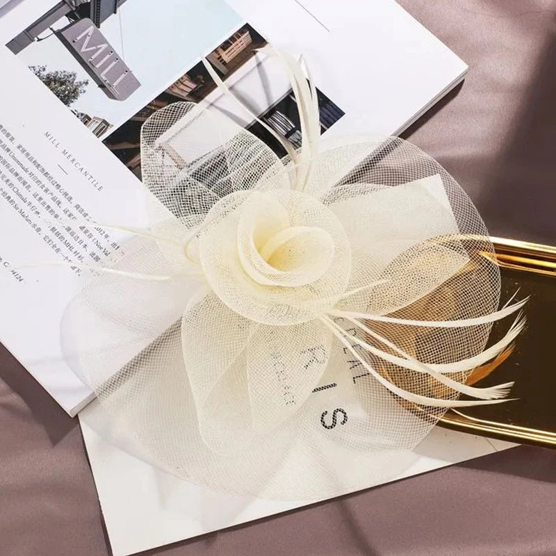 

Vintage Feather Headwear Flower Hair Clip Headband Veil Evening Dress Top Hat Women Wedding Accessories