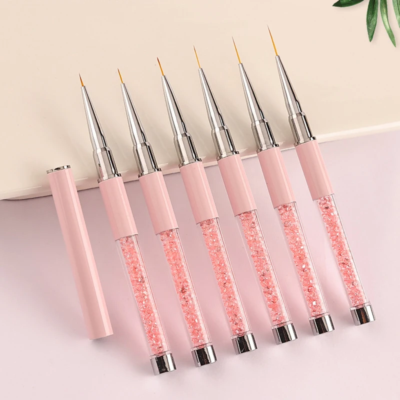 Professional Nail Art Brushes Pens Line Brush Pink UV Gel Painting 3D Rhinestones Brush Manicure