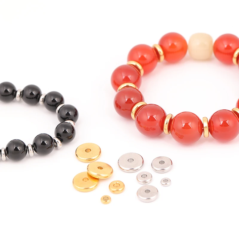 304 Stainless Steel Flat Round Beads 50Pcs 2.5 3 4 5 6 8 10 mm Disc Loose Spacer Beads Jewelry Making DIY Bracelet Necklace