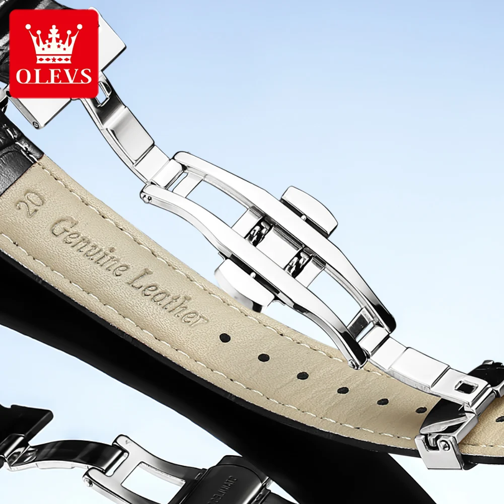 OLEVS 6698 Automatic Mechanical Watch For Man Multifunctional Luminous Waterproof Leather Strap Original Top Brand Luxury Gifts