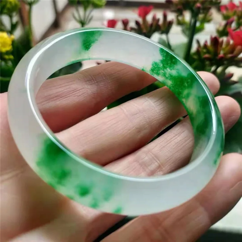 

Женский зеленый нефритовый браслет класса А из Мьянмы, Нефритовый ледяной плавающий цветок, нефритовые браслеты из камня, Бирма, женские подарки