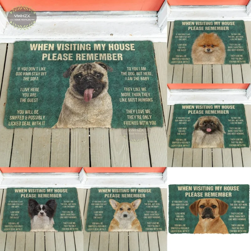 

Please Remember Pug Dogs House Rules Doormat Decor Print Carpet Soft Flannel Non-Slip Doormat for Bedroom Porch Kitchen Mats