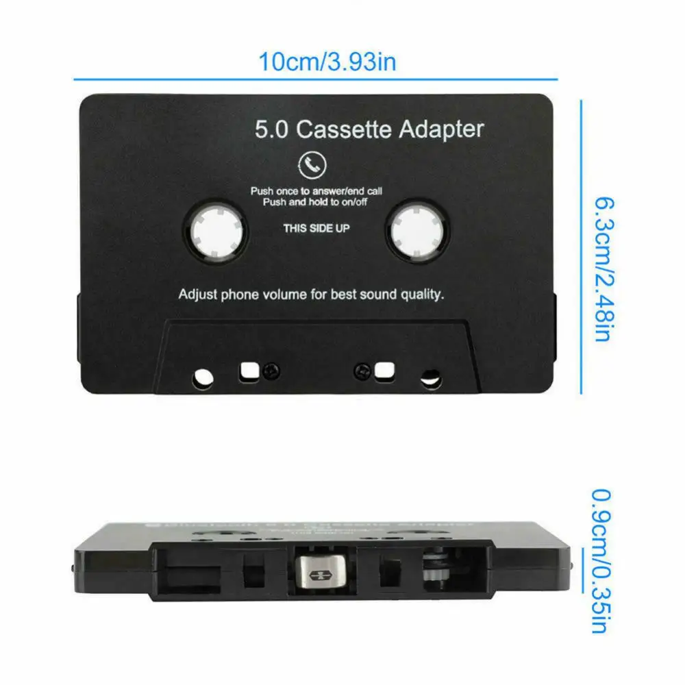 Bluetooth 5.0 Cassette Adapter LED Indicator Bluetooth-compatible Black Built-in Microphone Car Tape Audio Cassette Player