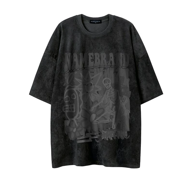 

Deeptown Emo Gothic Grunge Skeleton Print Black T-shirts Women Streetwear Kpop Short Sleeve Tees Harajuku Fashion Oversized Tops