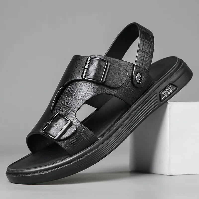 Top layer cowhide men's beach shoes Outdoor sandals fashion casual leather open-toed men's shoes summer 2022 new