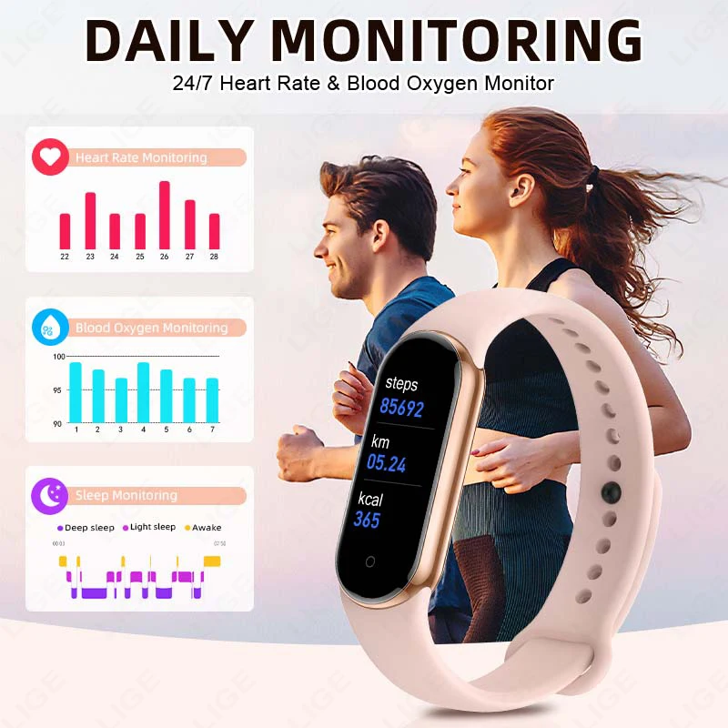 LIGE Smart Bracelet Women Smartwatch Men Heart Rate Blood Oxygen Waterproof Sport Smart Band Watch Ladies New For Android IOS