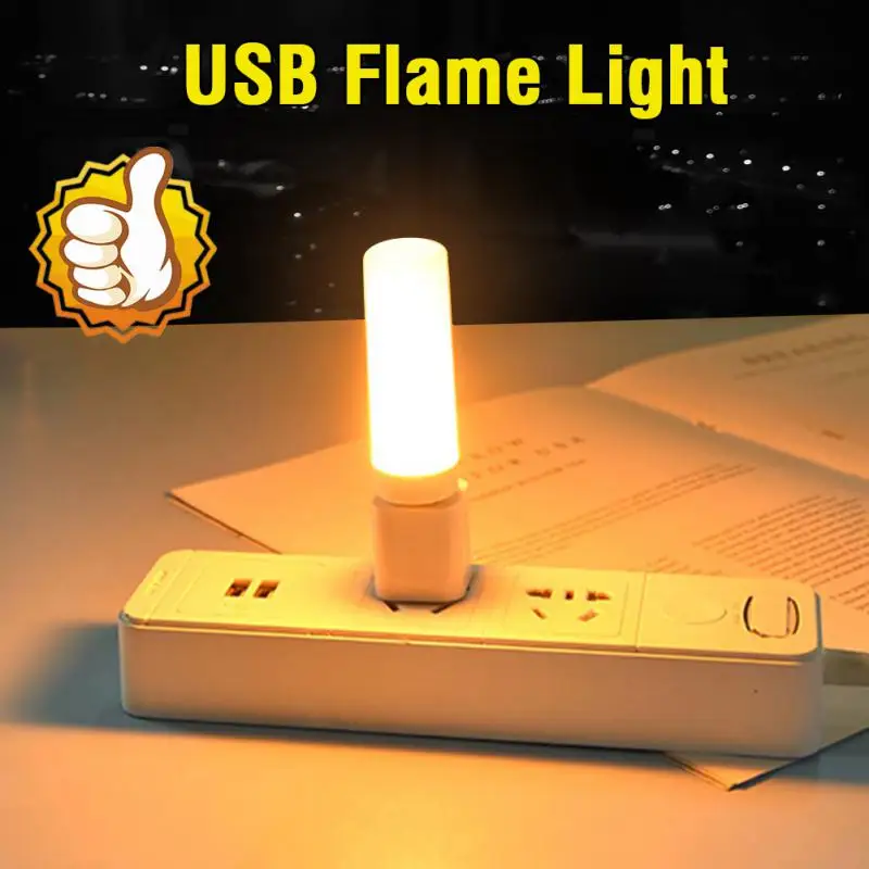 

USB Atmosphere Light LED Flame Flashing Candle Lights Book Lamp for Power Bank Camping Cigarette Lighter Effect Light