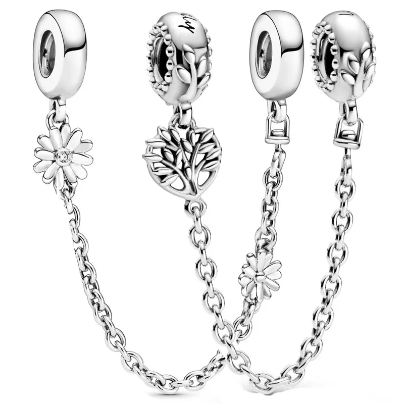 

Original Moments Daisy Flower Heart Family Tree Safety Chain Bead Fit Pan 925 Sterling Silver Bracelet & Necklace Jewelry