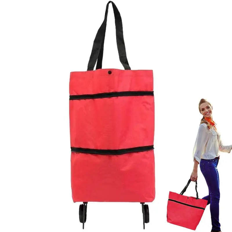 Shopping Bag With Wheels Portable Trolley Bags Tote Grocery Cart 2 In 1 Large Capacity Bag Portable Shopping Reusable With