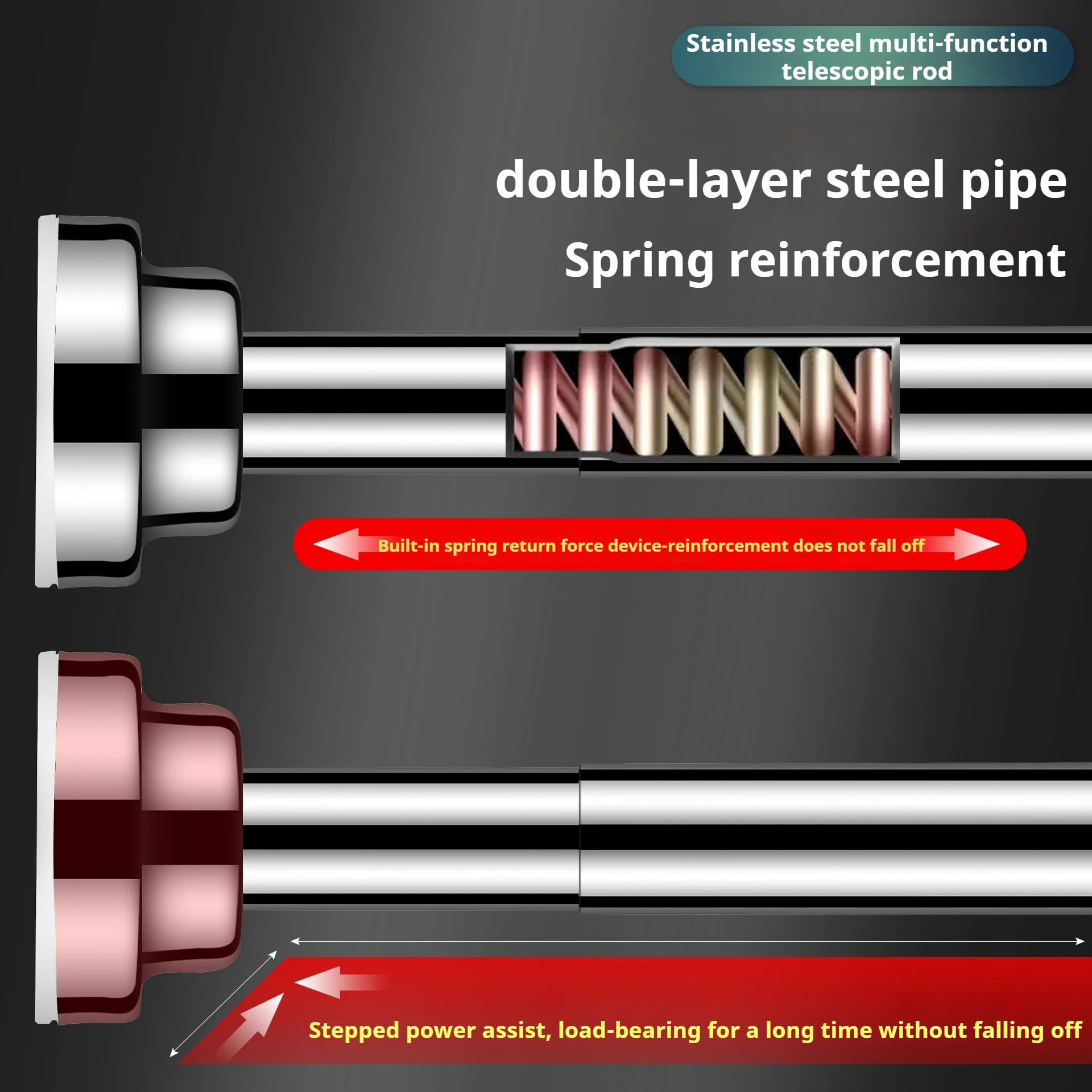 No Drilling Needed Tension Shower Curtain Rod Stainless Steel Rust Proof Non-Slip Spring Adjustable  Pole for Bathroom Shower 5