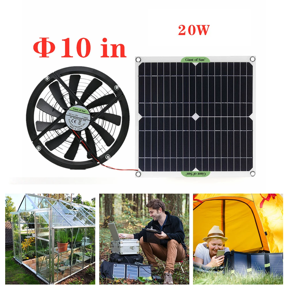 Tragbare 20W 12V 10 inch Solar Ventilator Air Extractor für Büro Freien  Hund Huhn Haus Gewächshaus Mini solar Panel Powere