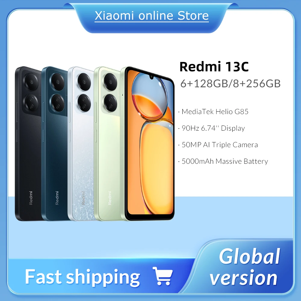 Смартфон Xiaomi Redmi 13C MIUI 14, восемь ядер, экран 5000 дюйма, 6,74 мАч