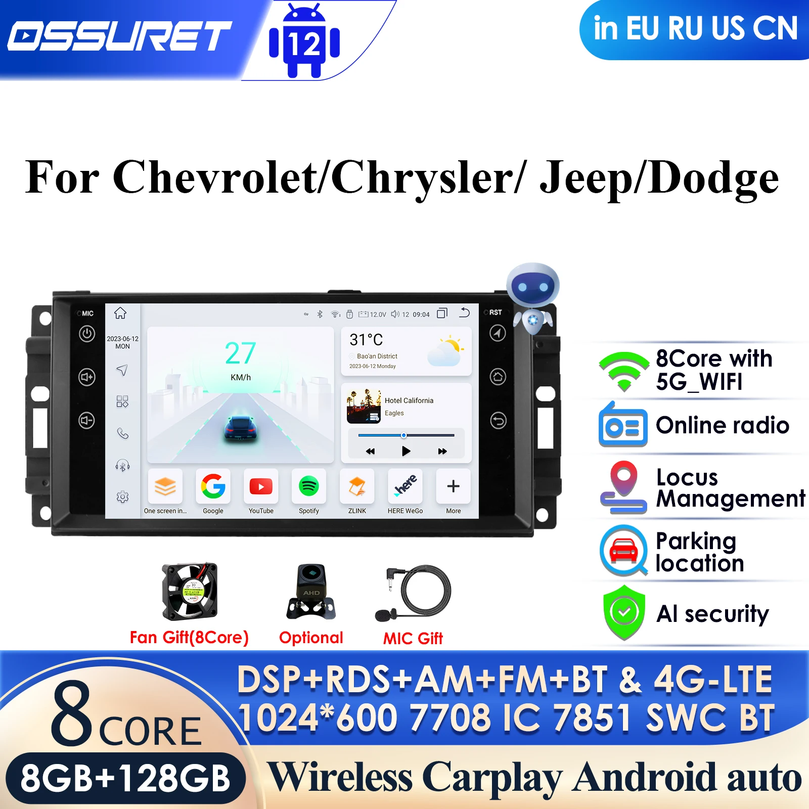 

Carplay 4G-LTE 7862 DSP 7 Inch 2 Din Android Car Radio GPS for Chevrolet Chrysler Jeep Dodge 2009 2010 2011 Multimedia Video RDS