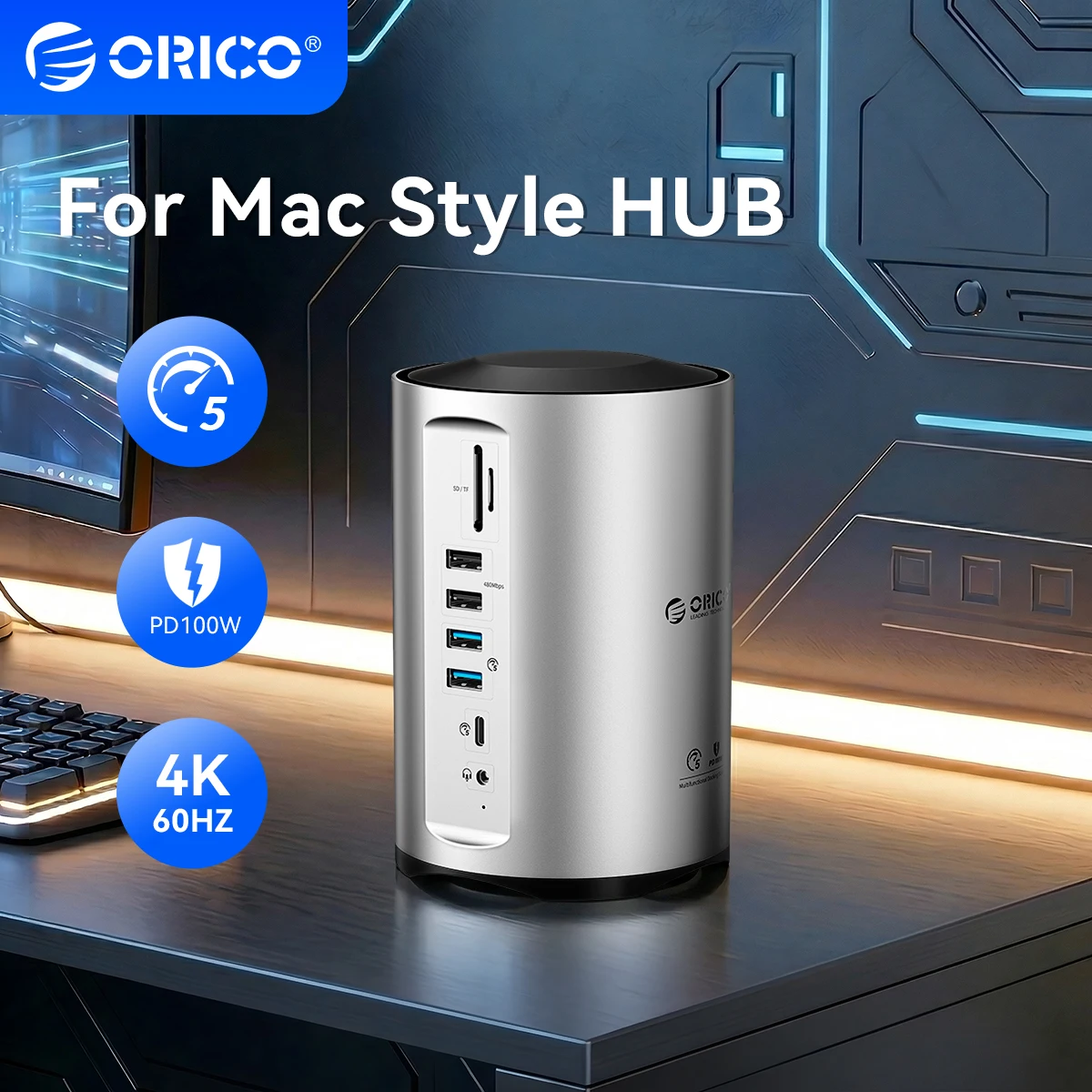 ORICO 15-in-1 게임 베이스 USB 허브 PD100W 전원 공급 장치(4K 60HZ 어댑터 포함) 도킹 스테이션 충전기 데스크 스플리터 Rj45 이더넷 확장기