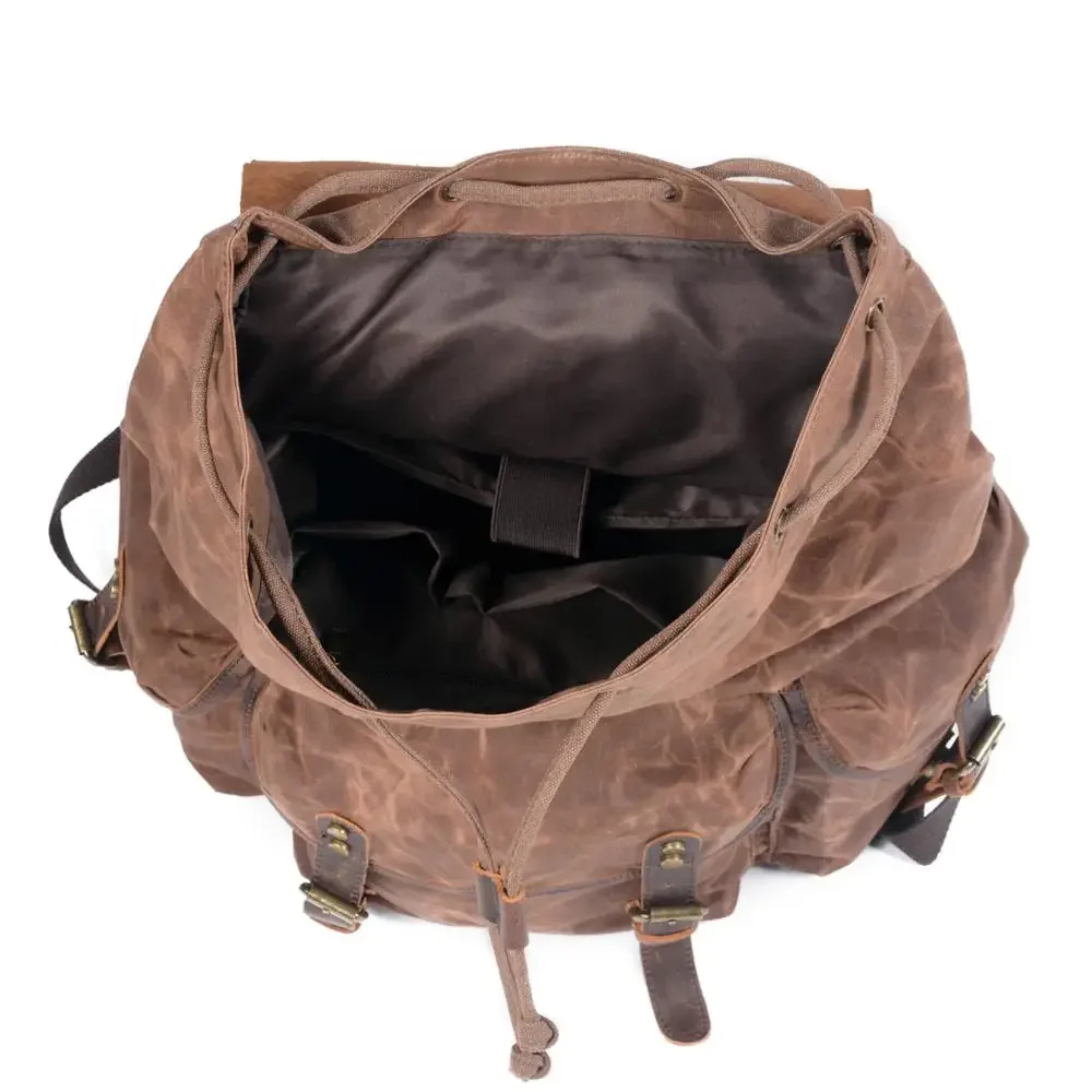 Mens Waxed Canvas Backpack Rucksack forwith Laptop Compartment Rustic Men Wax Leather Backpacks Travel Vintage Bookbag 2