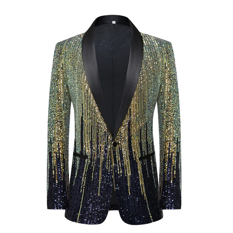 Uomo Paillettes Outfit Blazer Jacket Stage Costume Shooting Star Fasion Clothes Banchetto Chorus Dress Singer Dancer Party Prom