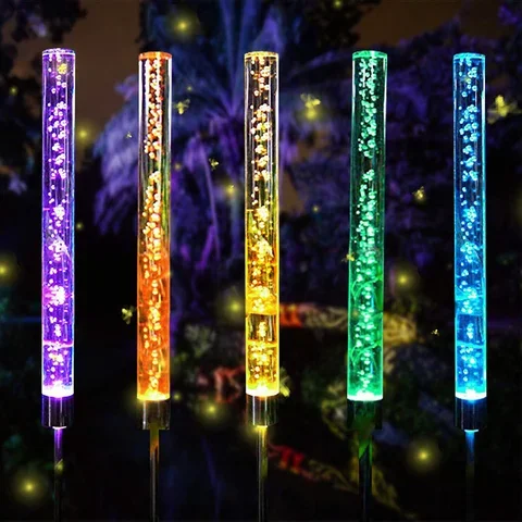 1/2Pcs Garden Solar Lights Outdoor Bubble Tube Stick Lights Solar Acrylic RGB Multi Color Changing Waterproof LED Lights Decor