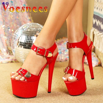 17CM Stage Show Model Shoes Summer Fashion Platform High Heels Ankle Buckle Strap Women Party Sandals Nightclub Stripper Shoe - Image 2