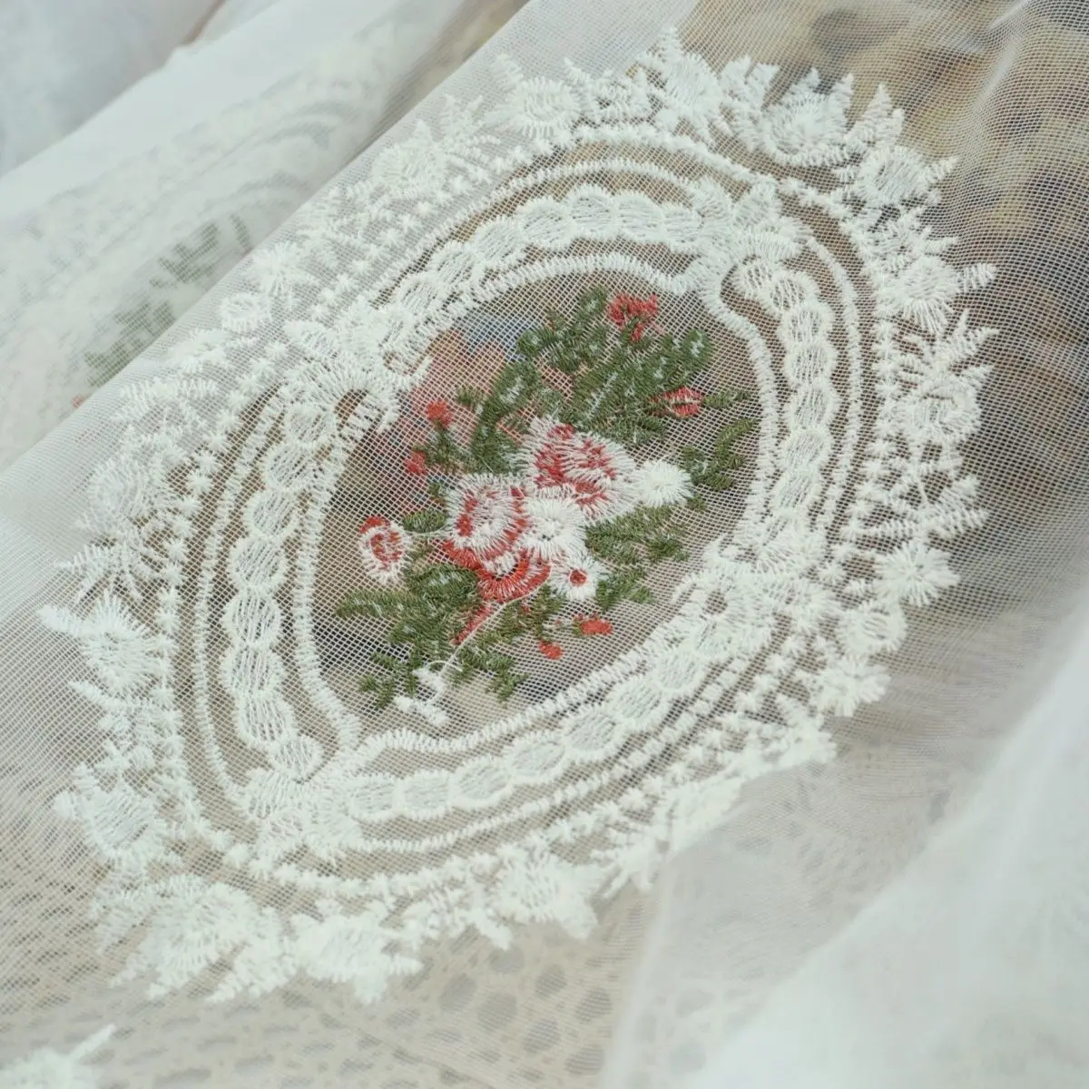 Tenda In Pizzo Bianco Con Fiori Ricamati Per Cucina – Modello A Palloncino Regolabile, 1 Pannello Da 159 Cm, Filtro Luce, Stile Romantico