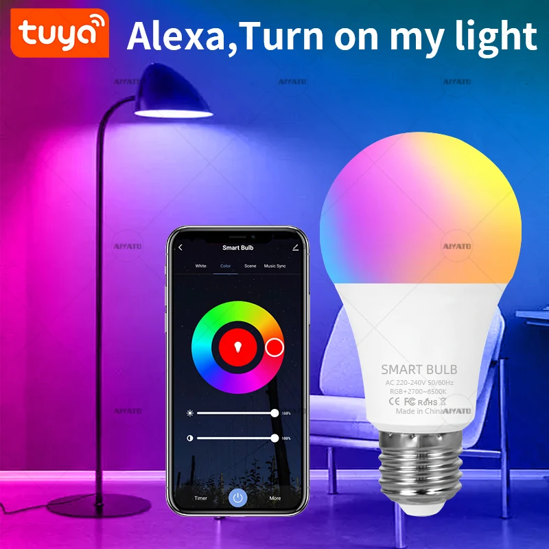 20W Tuya E27 WIFI Smart Bulb Lamps Led RGBCW Colorful Smart Light 110V 220V Voice Control APP Group Works With Alexa Google Home