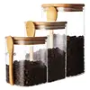 Japanese Style Square Glass Sealed Storage Jar with Wooden Spoon Seasoning Box Coffee Bean Cans Household Milk Powder Tea Cans 5