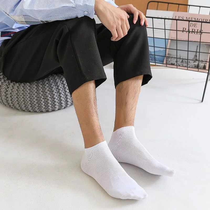 20Pcs/ Men\'s Socks Spring Summer Thin Breathable Soft Polyester Cotton Socks Black Casual Business Ankle Boat Socks Size EU38-45