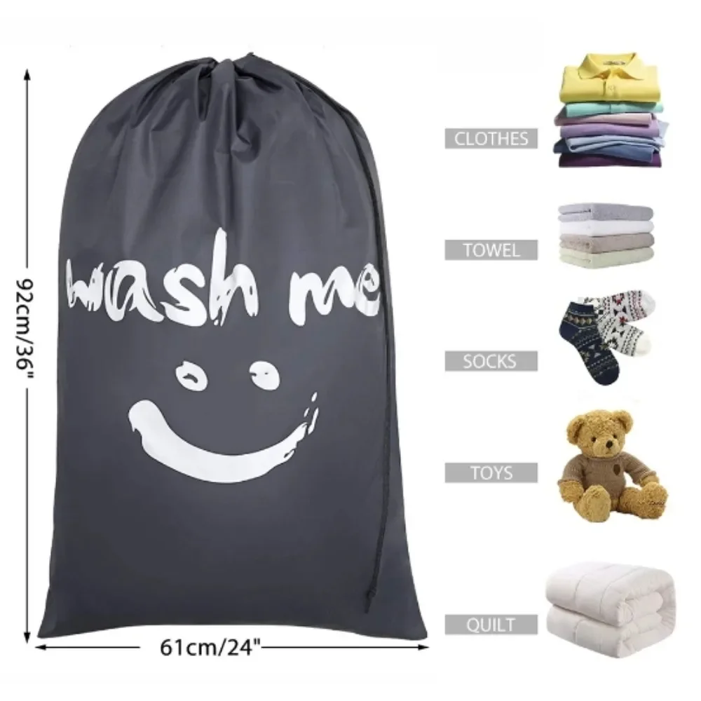 1PC Smile-Shaped Laundry Bag Nylon Travel Storage Pouch Machine Washable Drawstring Organizer for Dirty Clothes Wash Me Tag